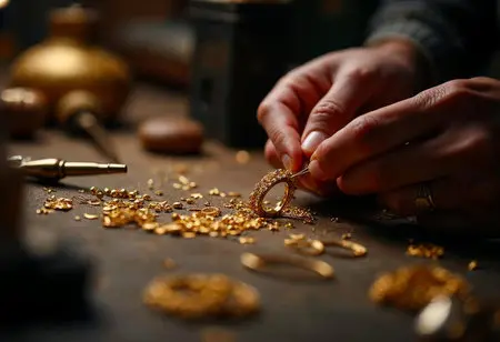 Jewellery artisan working with gold components